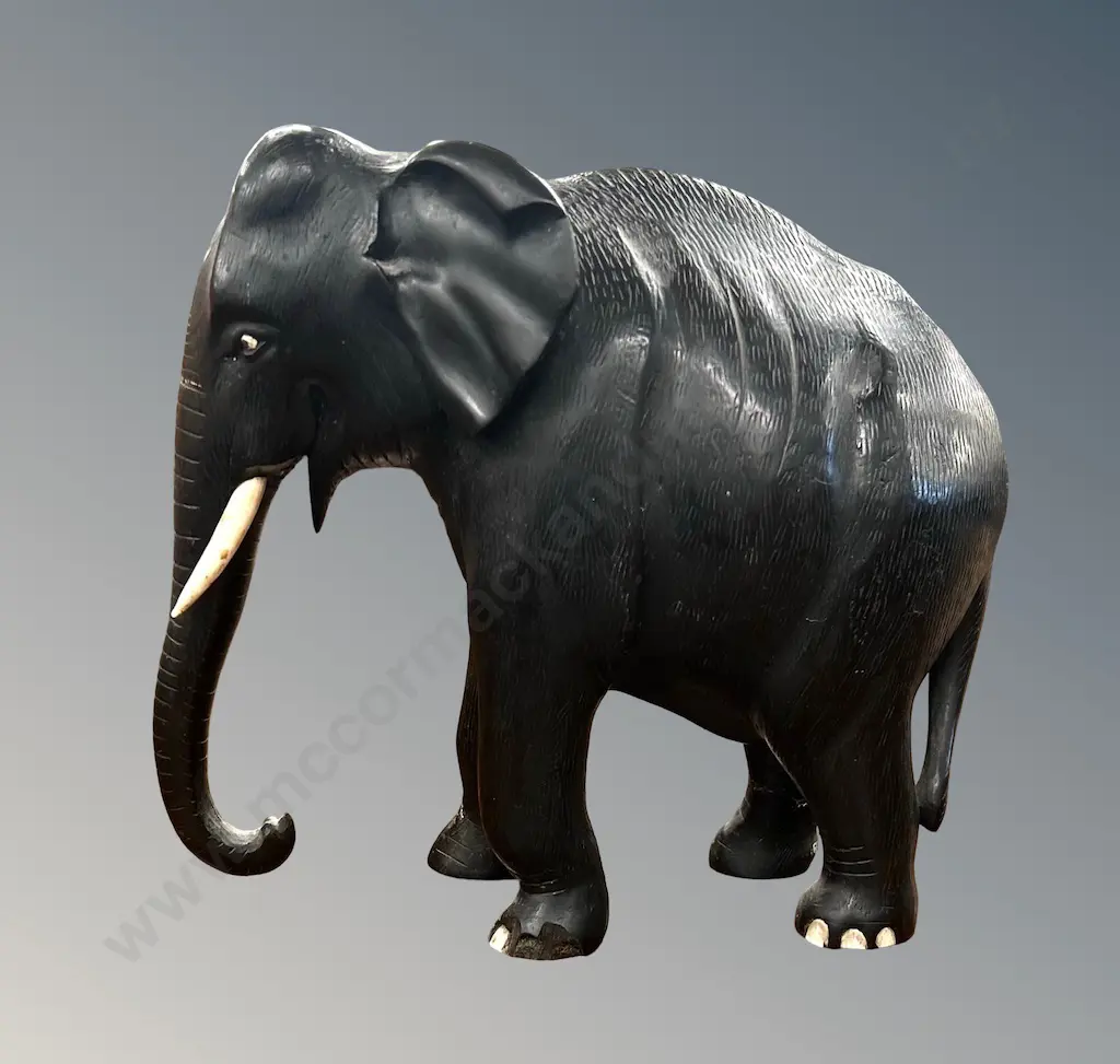 Large Ebony Carved Elephant, AF to foot,  H25xL26cm Image 1++
