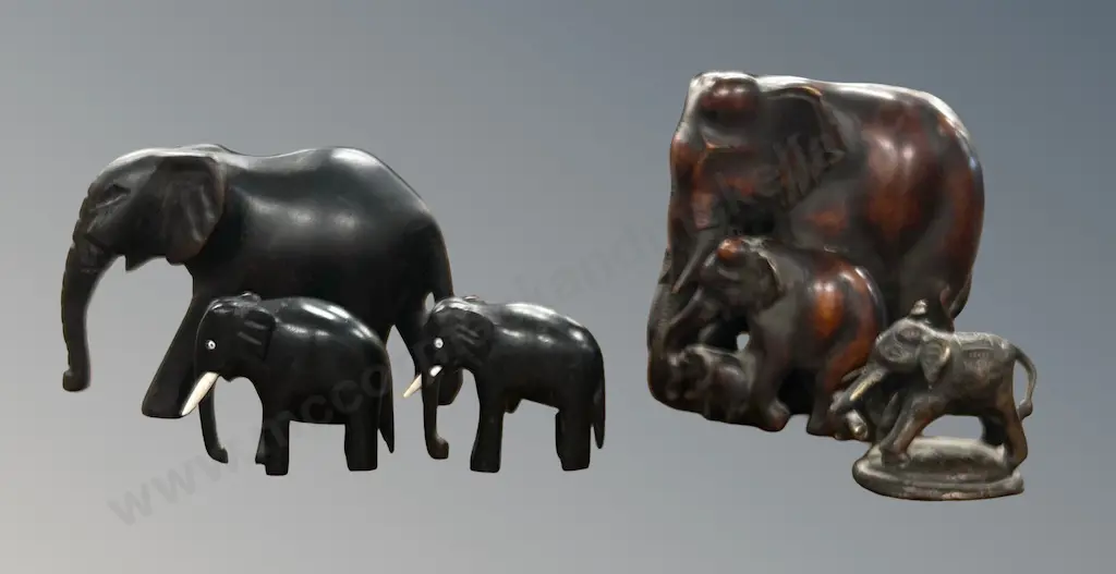 Selection of Ebony, Brass and Resin Elephants,  AF, H4cm to 11cm Image 1++