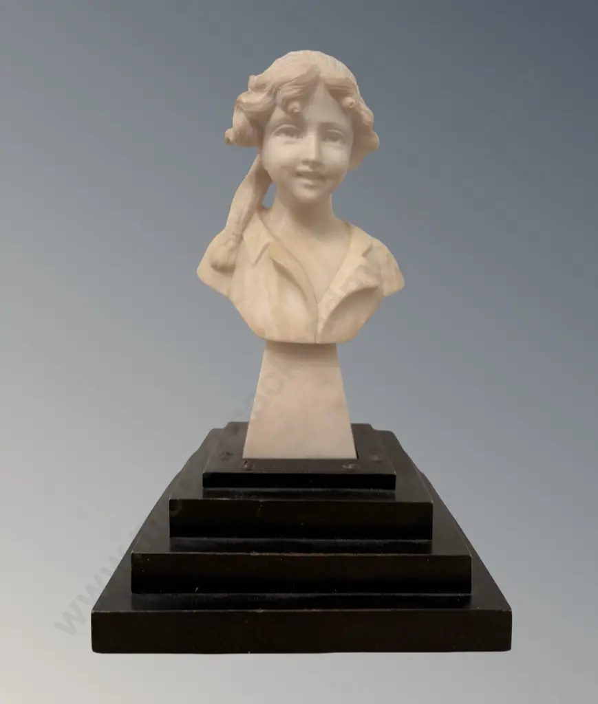 Marble Bust of a Woman on Tiered Wooden Base H31cm Image 1++