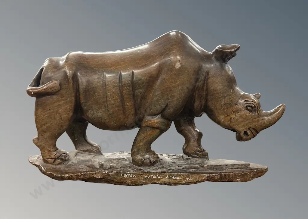 African Stone Rhino Sculpture, L32xH20cm Image 1++