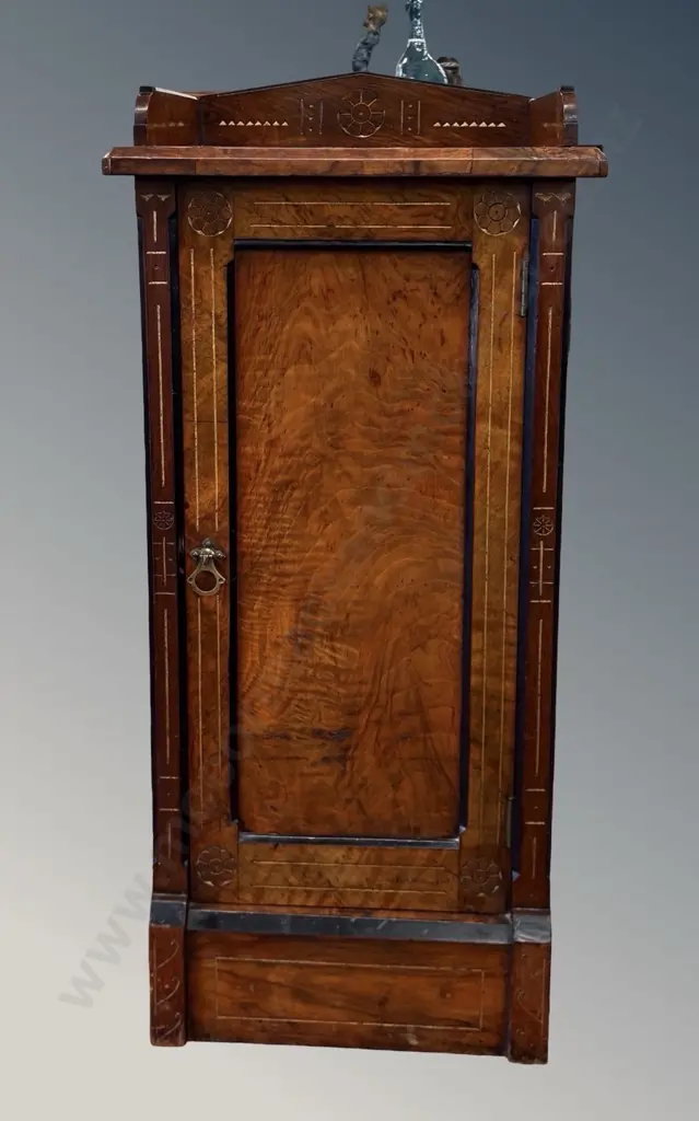 Burr Walnut Single Door Pot Cupboard with Low Gallery H82xD36xW39cm Image 1++