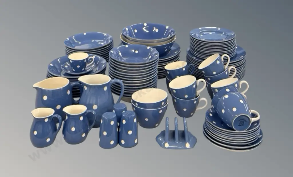TG Green Ltd Blue Domino Dinnerset, Plates, Bowls, Cups and Saucers,Toast Rack, Condiments, etc - 105 Pieces Image 1++