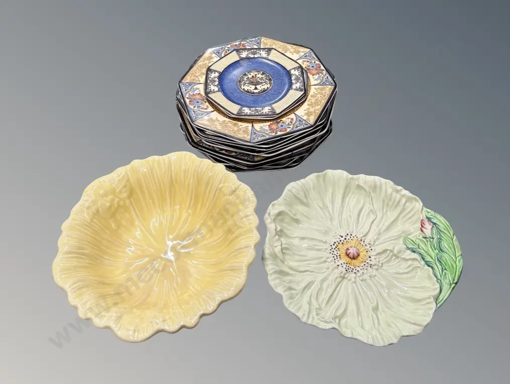 Carlton Ware Cabbage Dish & Ducal Yellow Fluted Footed Bowl, Assorted Wedgwood Melody Pattern 10 Octagonal Plates & Image 1++