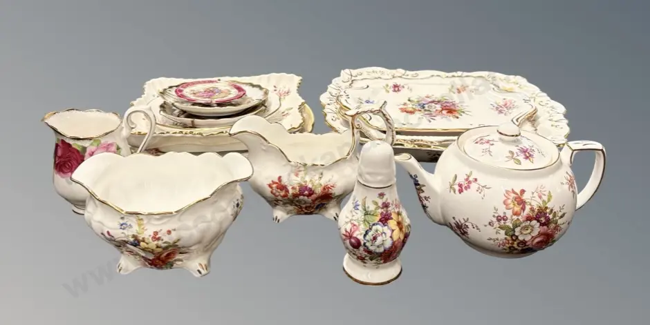 Hammersley Bone China Lady Patricia Part Dinner Set, Dishes, Plates, Sugar, Creamer, etc - 9  Pieces and Image 1++