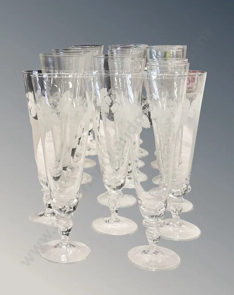 19 Assorted Tall Etched Pilsner Glasses  Image 1++