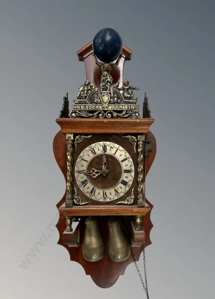 Brass Figural Mantel Clock featuring a Putti Figure supporting the Clock Face, H61cm Image 1++