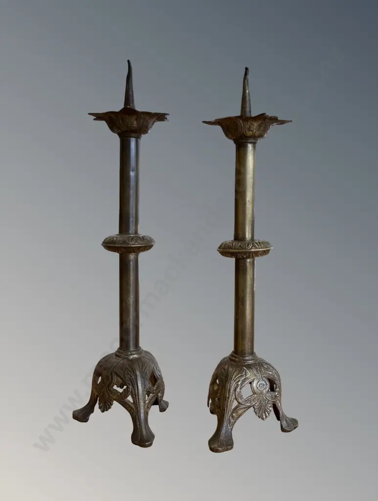 Pair of French Brass Pricket Candlesticks, H35.5cm Image 1++