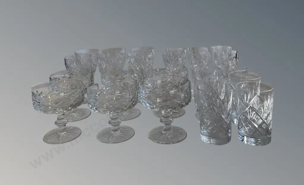 Four Sets of Six Crystal Glasses - Webb Corbett and Unmarked Crystal Image 1++