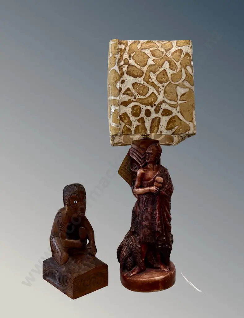 Wooden Carved Maori Figure and Maori/Tiki Based Lamp H54cm Image 1++