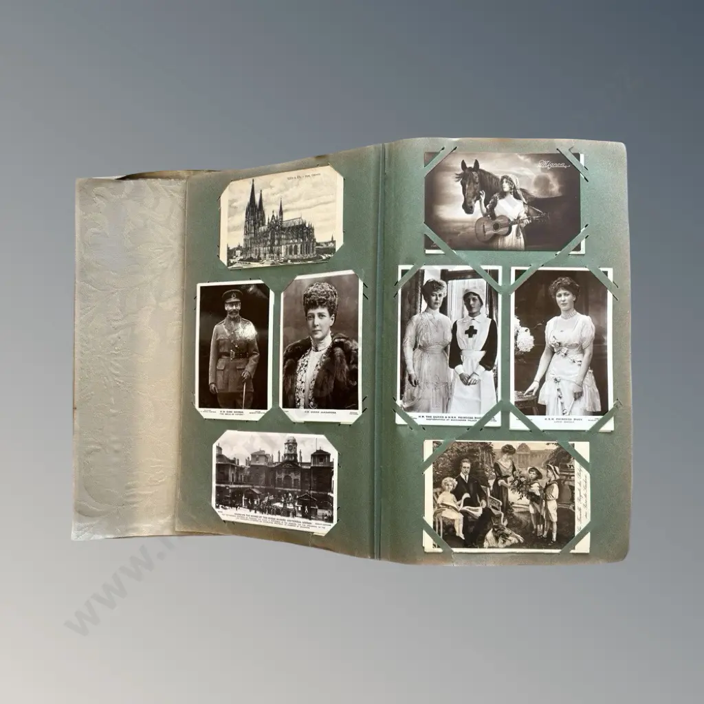 Damask Fabric Covered Postcard Album with 1,000 postcards of New Zealand etc Image 1++