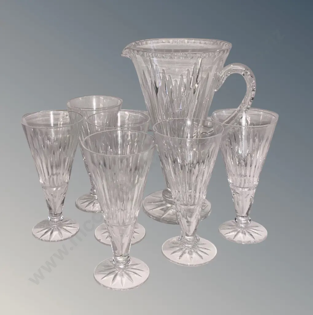 Set of 6 Stemmed Glasses and Matching Jug, AF chip to rims Image 1++
