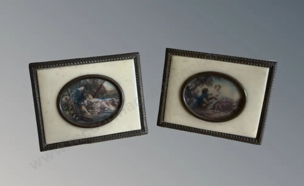 Two Hand Painted Miniatures in Gilt Frame, 75x90mm Image 1++