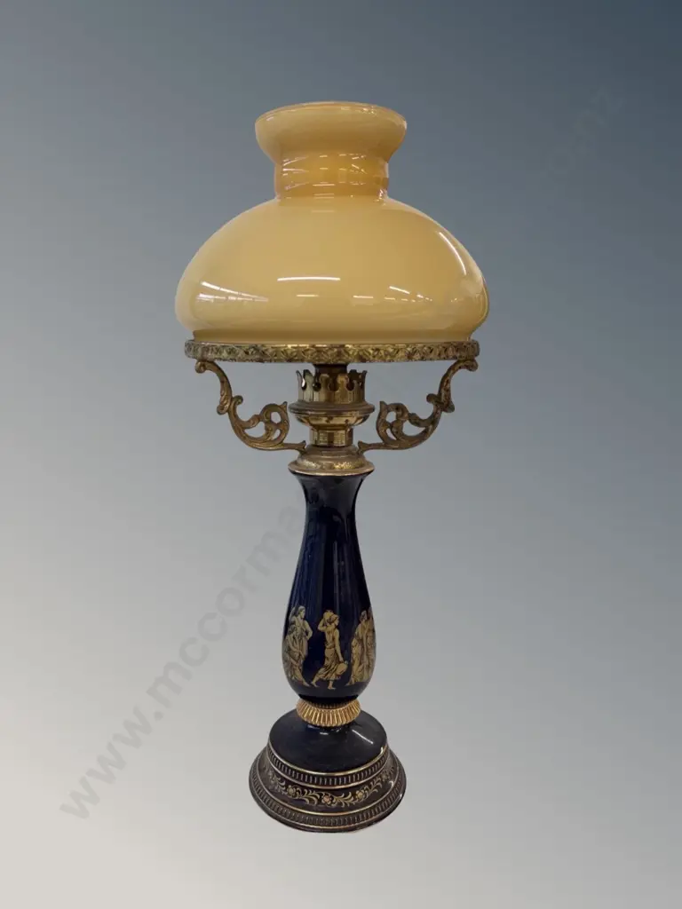 Italian Florentine Style Table Lamp with Glass Shade and Cobalt Blue and Gold Base, H45cm Image 1++