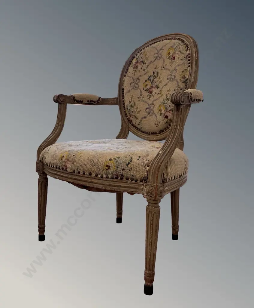 Washed Elbow Chair with Tapestry Upholstery Image 1++