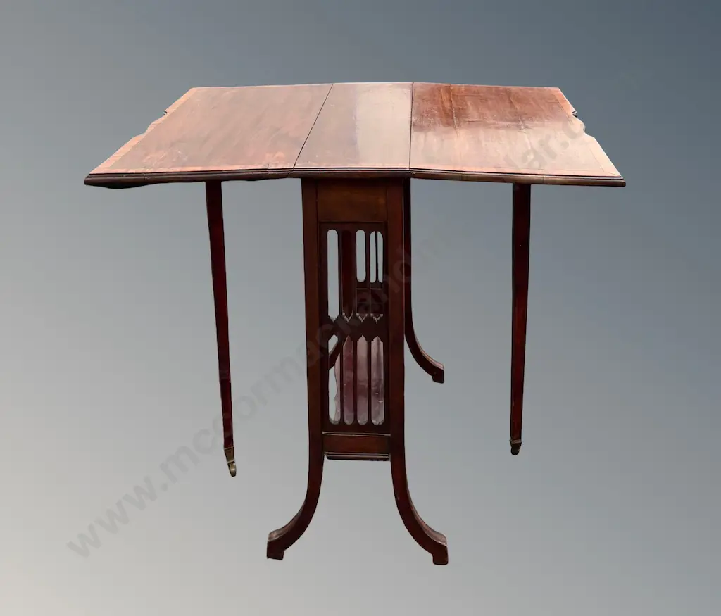 Mahogany with Fruitwood and Ebony Crossbanding Dropside Side Table on Brass Castors, H62xL61xD18cm (extended D75cm) Image 1++