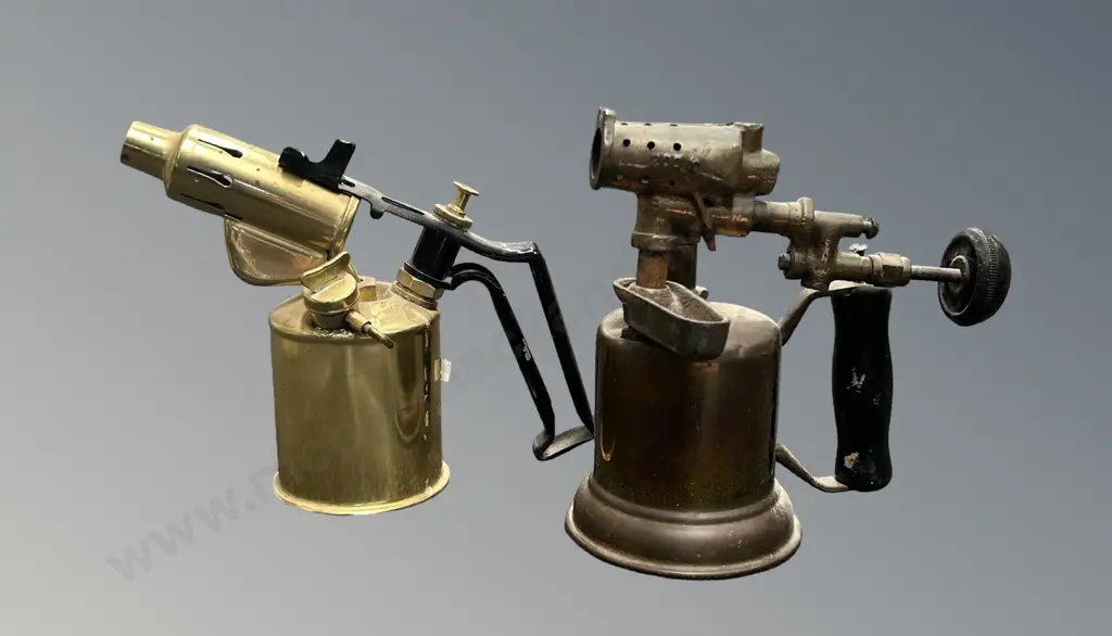 Swedish Brass Kerosine Blow Torch and 1 other (needs repair) H22cm each Image 1++
