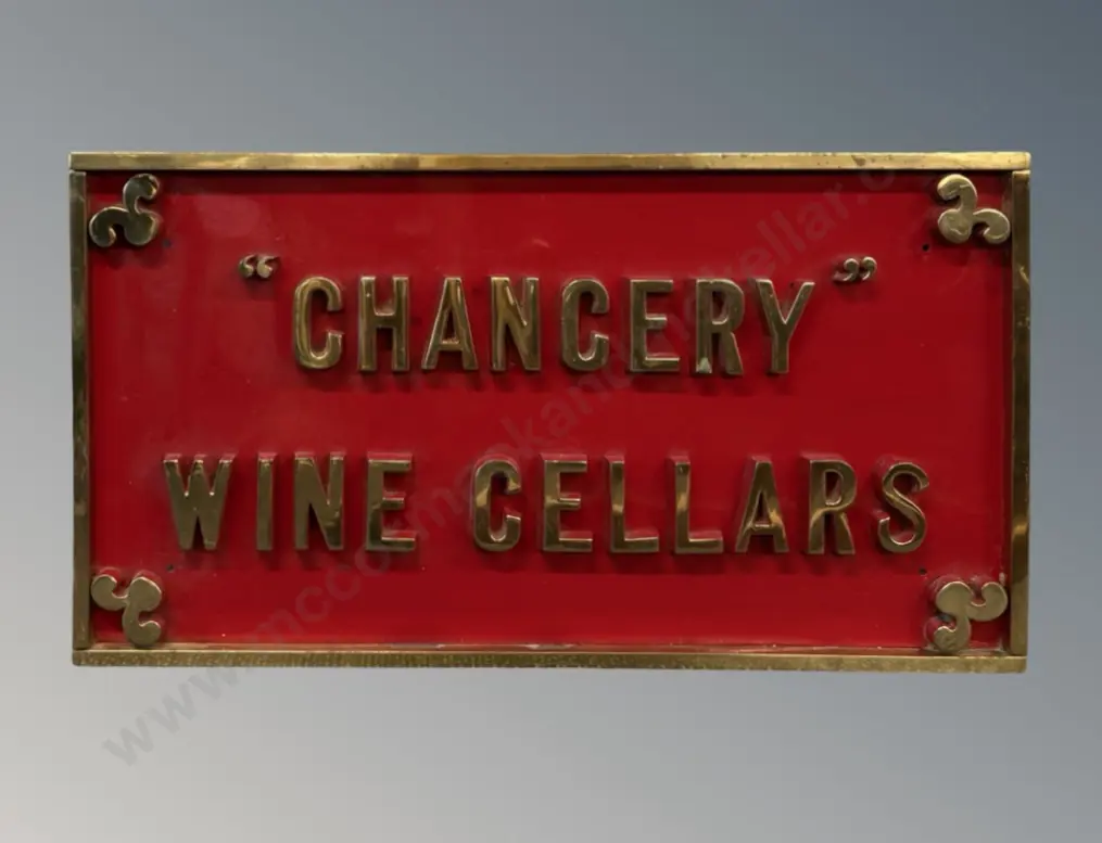 Brass and Enamel "Chancery" Wine Cellars Sign L68x37cm Image 1++