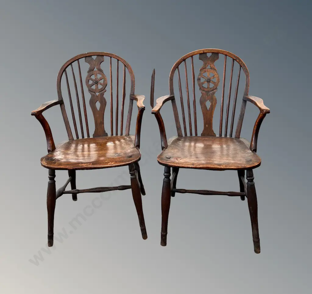 Pair of Oak Windsor Elbow Chairs Image 1++