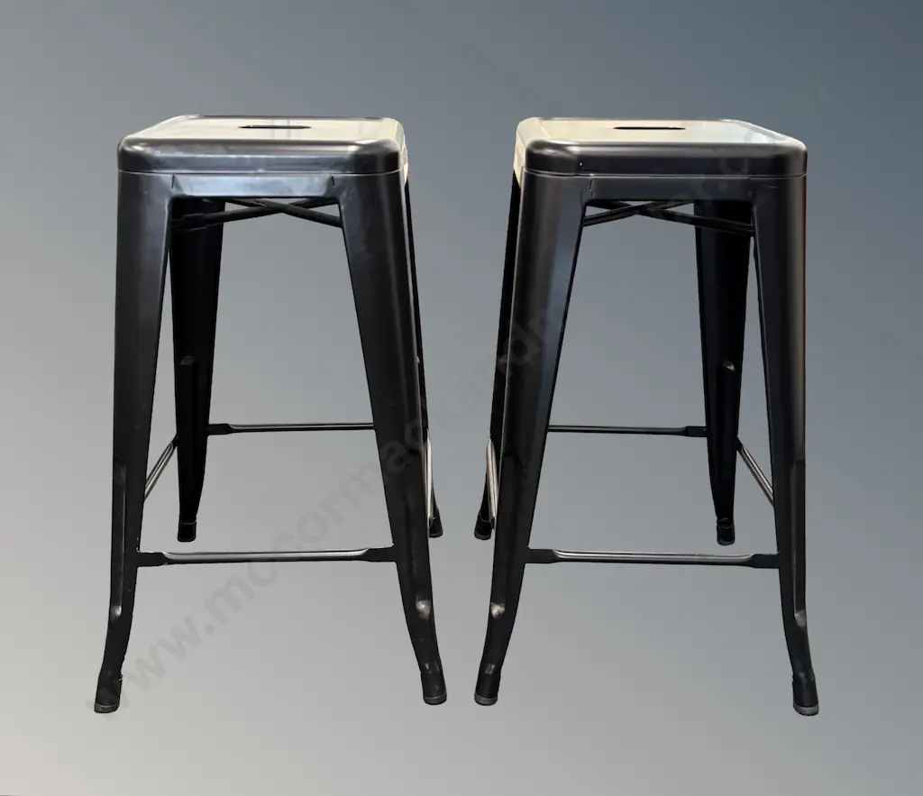 Two Black Metal Bar Stools, H66cm Image 1++