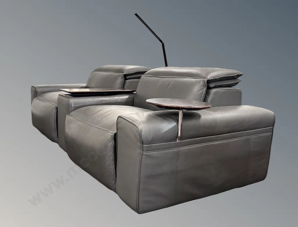 King Cloud II Leather Reclining Two Seater Electric Sofa with Wireless Charging Table, Side Table & Reading Light Image 1++