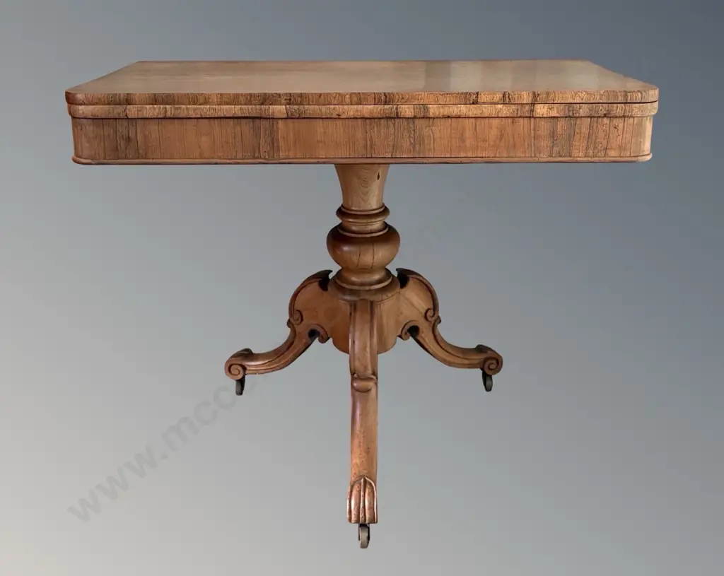 Mahogany Flip Top Games Table on Carved 3 Point Pedestal Base, H80xW125xD51/102cm Image 1++