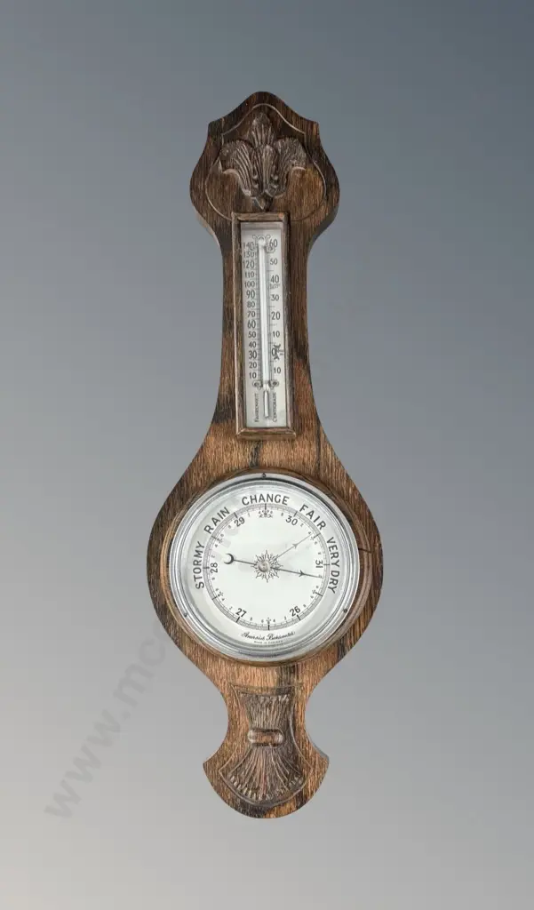 Oak Cased Aneroid English Barometer L58cm Image 1++