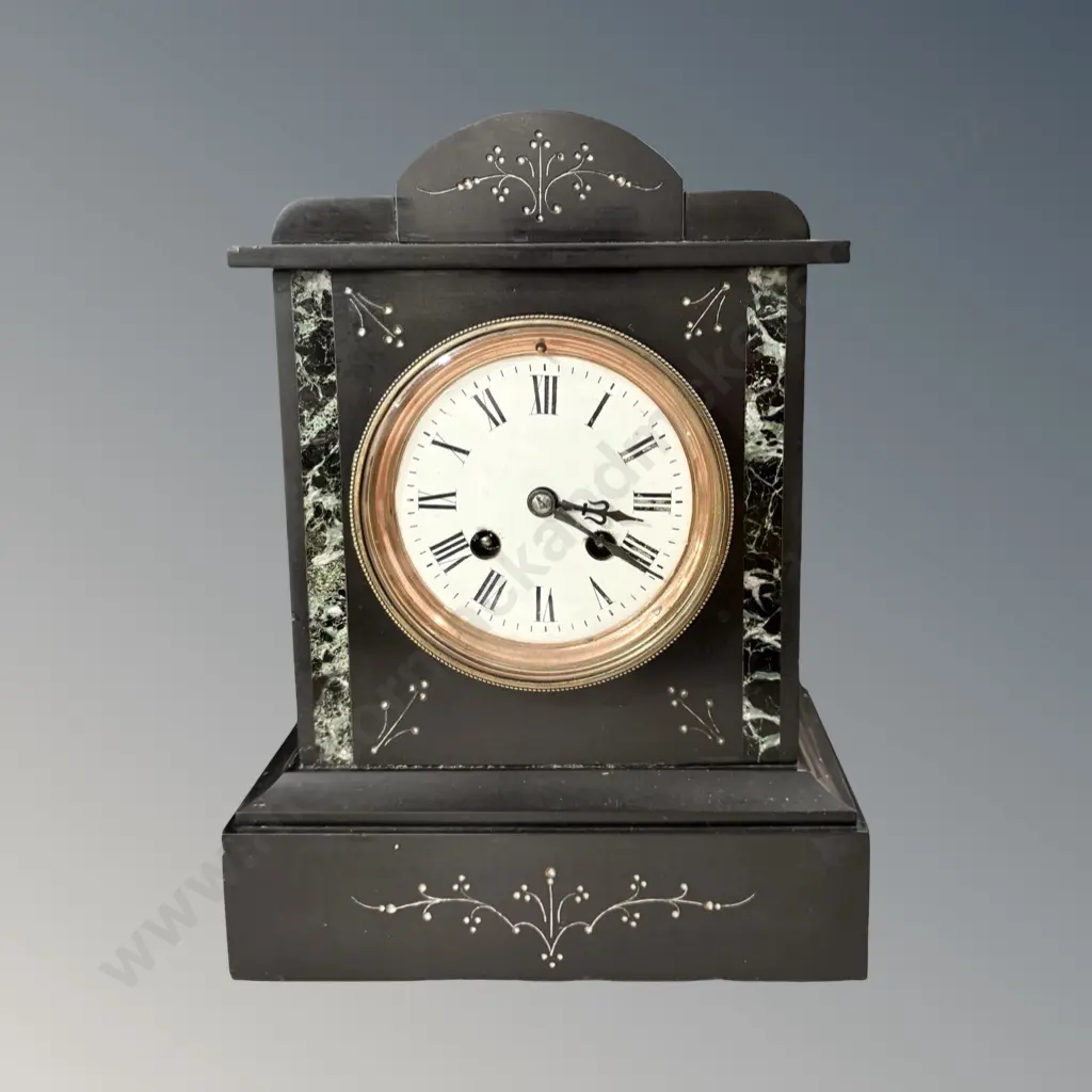Black Marble Mantle Clock with Enamel and Copper Face H29xW21cm Image 1++