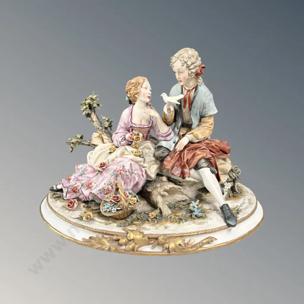 Capodimonte Porcelain Courting Figures with Dove H27xL36cm Image 1++