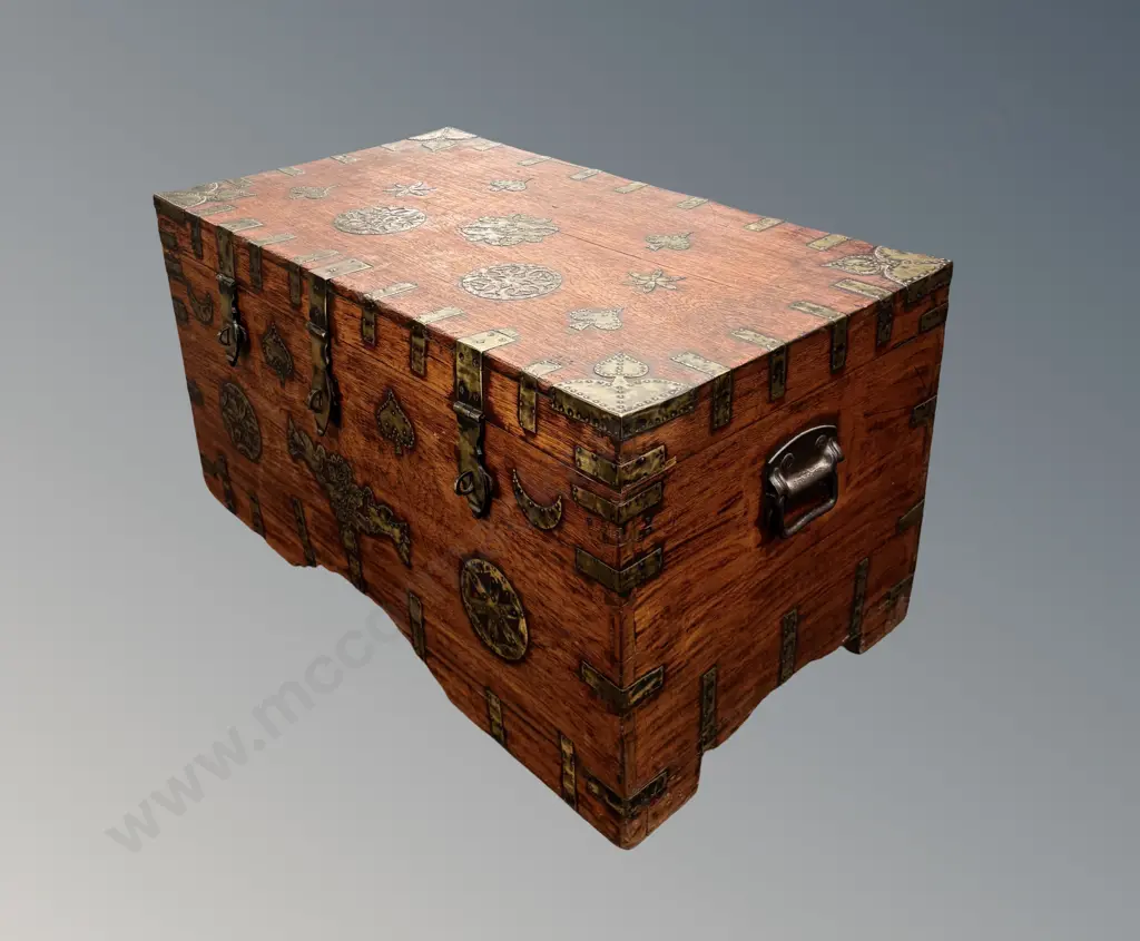 Brass Bound Travelling Writing Chest, Interior Compartments, Brass Decorative Detailing L89xW48xD49cm Image 1++