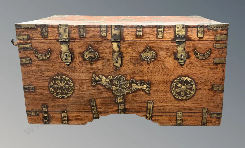 Brass Bound Travelling Writing Chest, Interior Compartments, Brass Decorative Detailing L89xW48xD49cm Image 1++