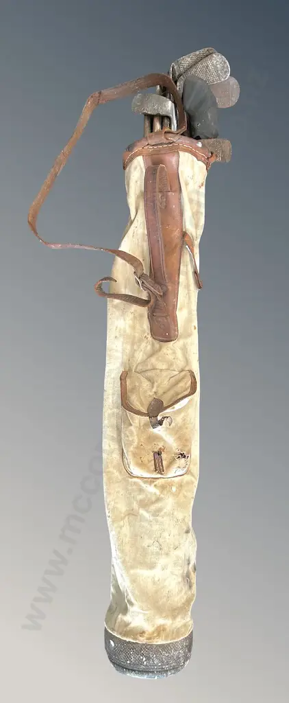Set of Hickory Golf Clubs in a Canvas and Leather Bag Image 1++