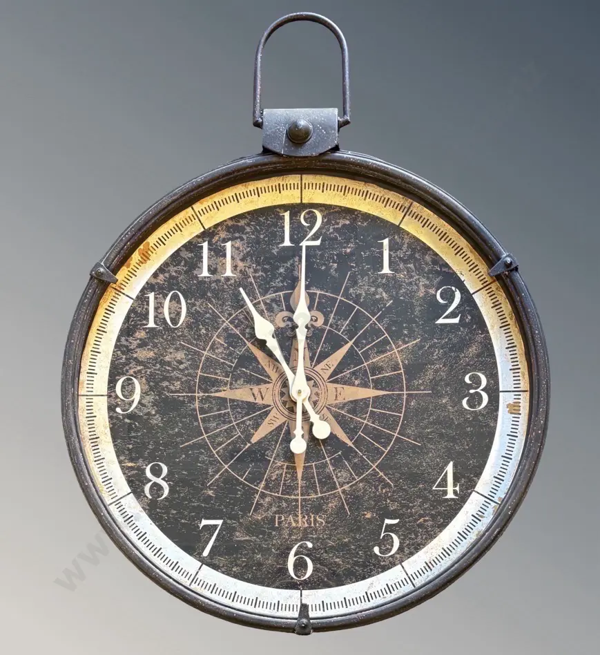 Large Paris Metal Framed Wall Clock D78cm Image 1++