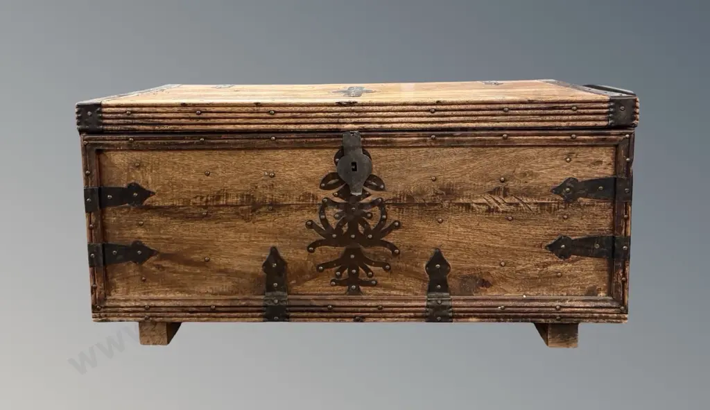 Brass Bound Pine Chest with Brass Decorative Detailing L91xH43xD45cm Image 1++
