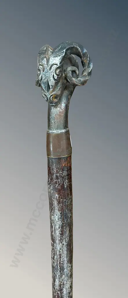 Rams Head Mounted Walking Stick Image 1++