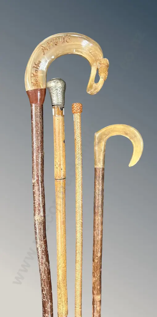 Two Bone Mounted Walking Sticks, 1 Silver Mounted Walking Stick and Riding Crop Image 1++