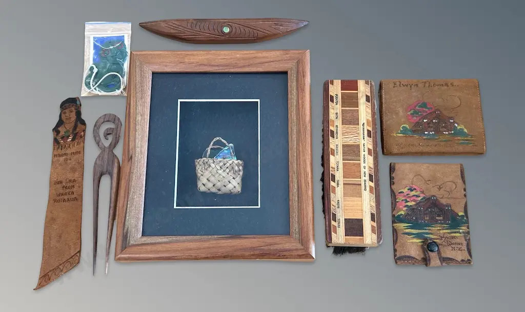 NZ Wood Clothes Brush, Souvenir Picture Frames, Air NZ Tiki, Framed Kete, etc Image 1++