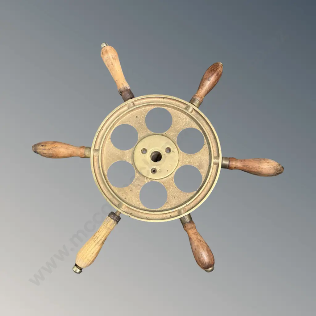 Brass and Wood Ship's Wheel, D23cm Image 1++