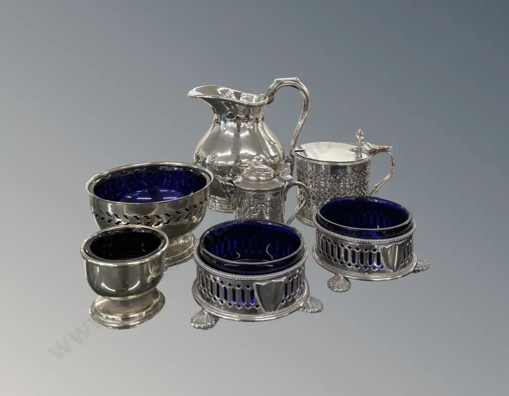 Assorted Silver Plate Jug, Salt Cellars, Mustard Pots etc Image 1++