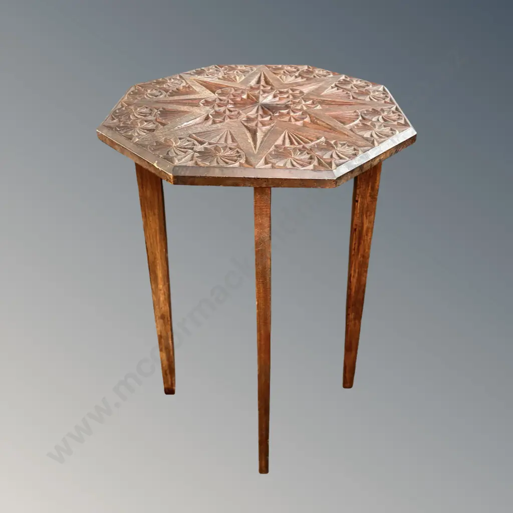 Mahogany Octagonal Carved Top Plant Stand H76xD46cm Image 1++