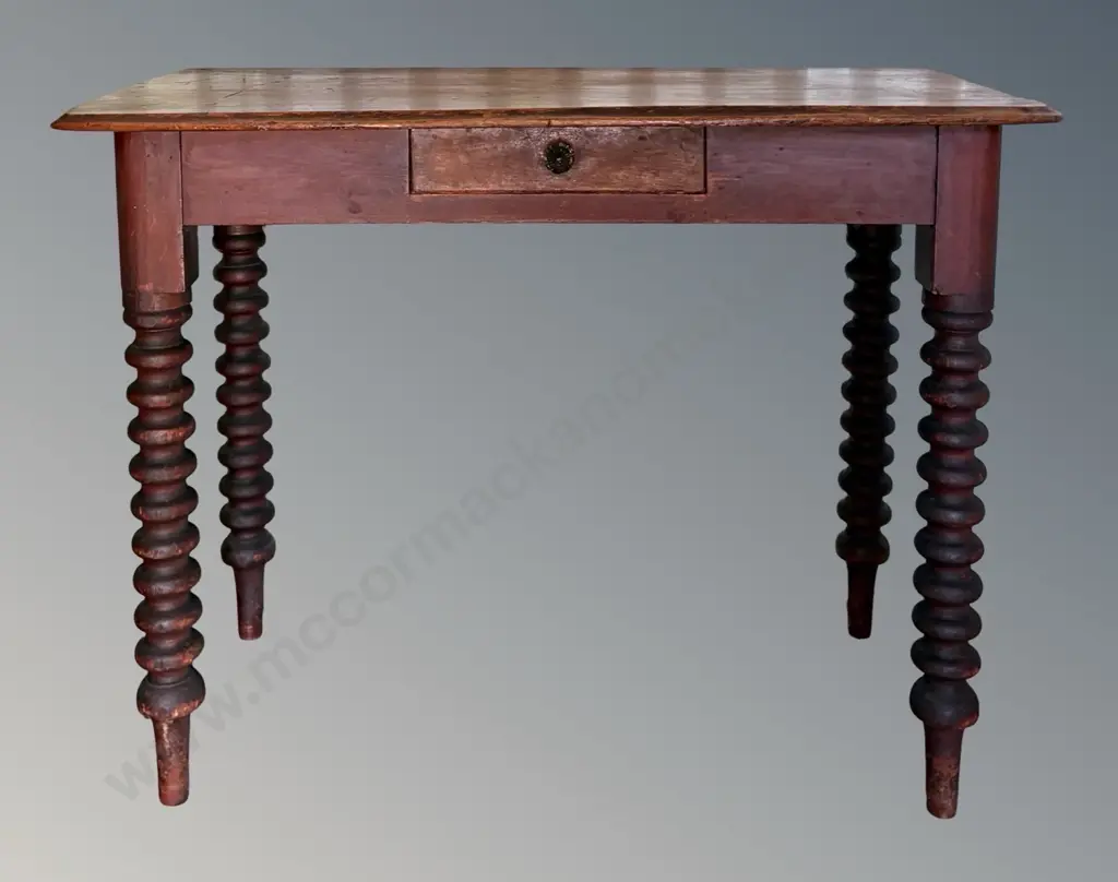 Mahogany Hall Table with Single Drawer and Cotton Reel Legs, H76x101x58cm Image 1++