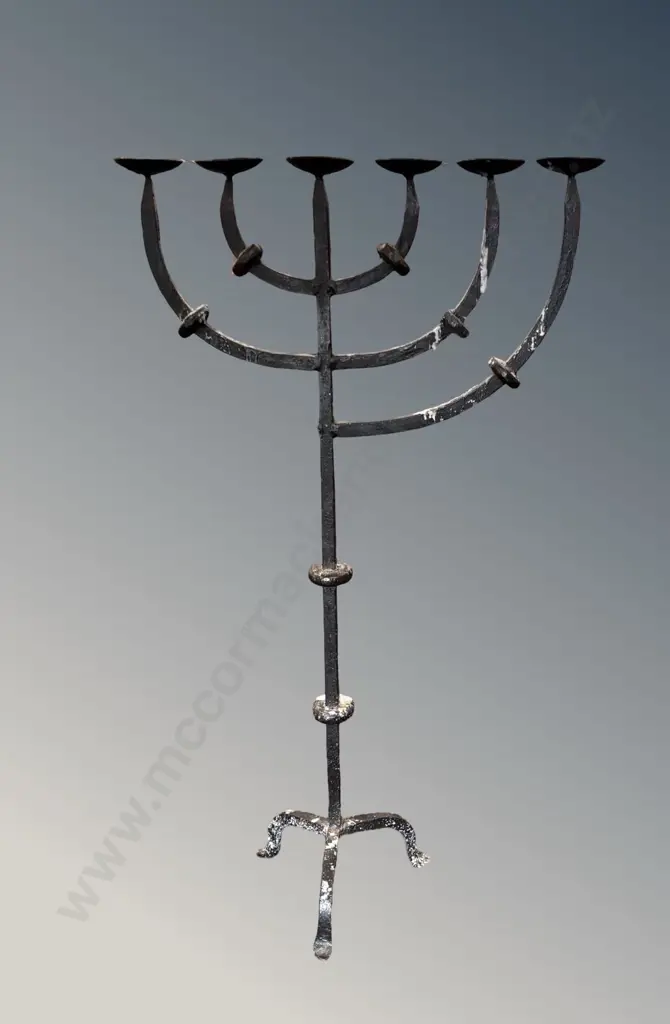 Wrought Iron Five Branch Free Standing Candelabra on Tripod Base, AF one arm missing H89cm Image 1++