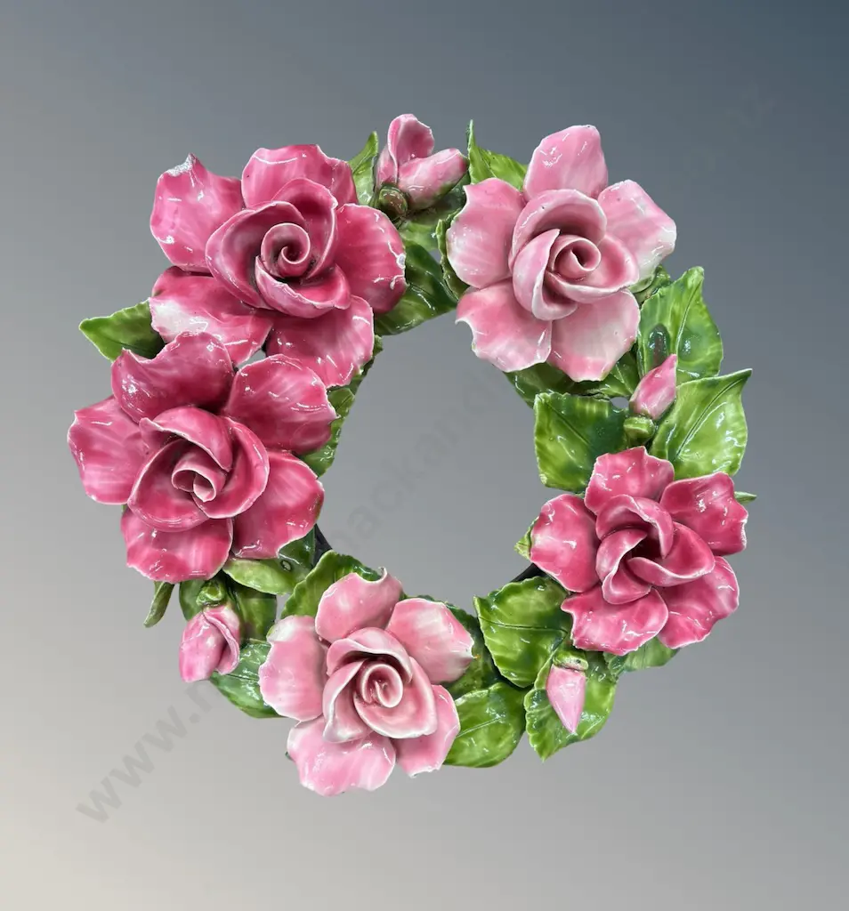 French Porcelain Wall Hanging Rose and Leaf Wreath, Dia31cm (AF) Image 1++