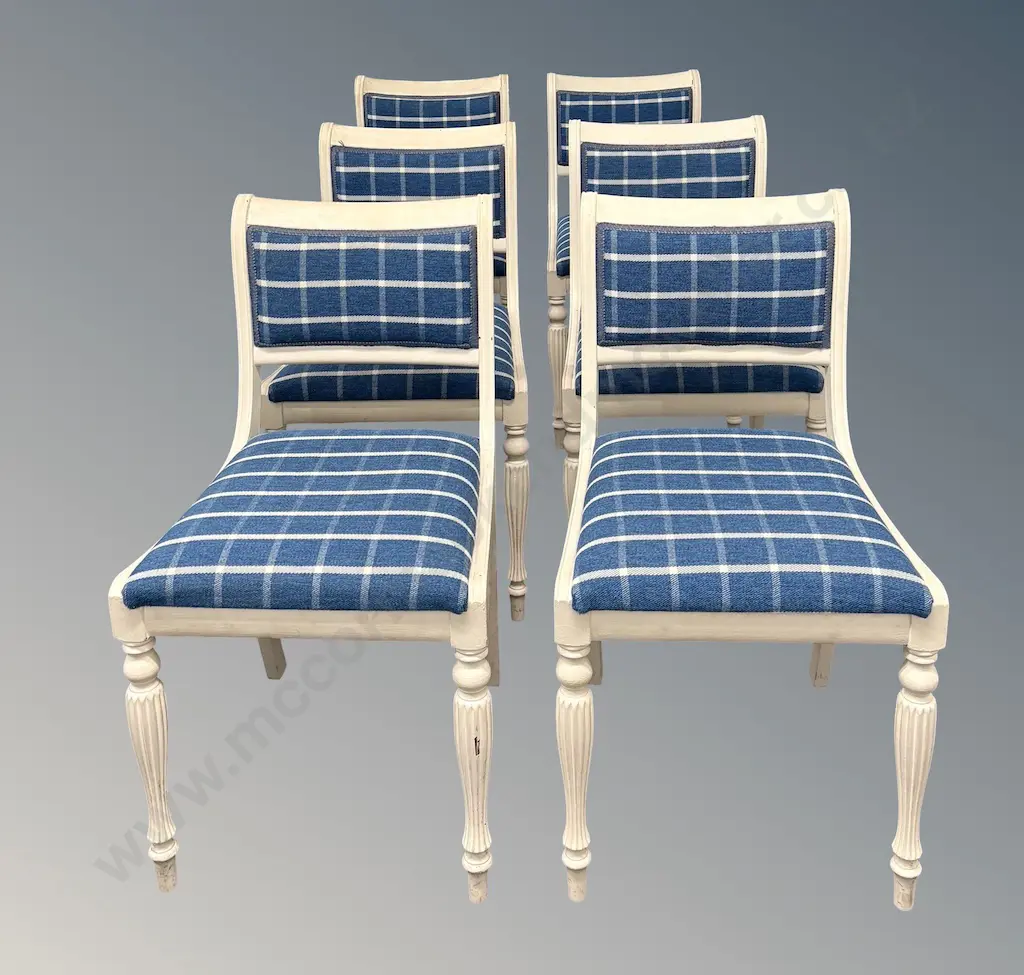Set of 6 Cream Painted and Upholstered Dining Chairs Image 1++