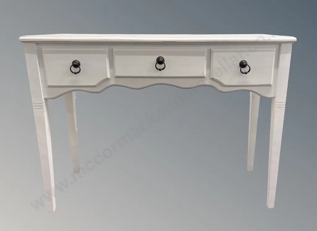White Painted Hall Table, 3 Drawer with Metal Drop Handles, H81xL109xD41.5cm Image 1++