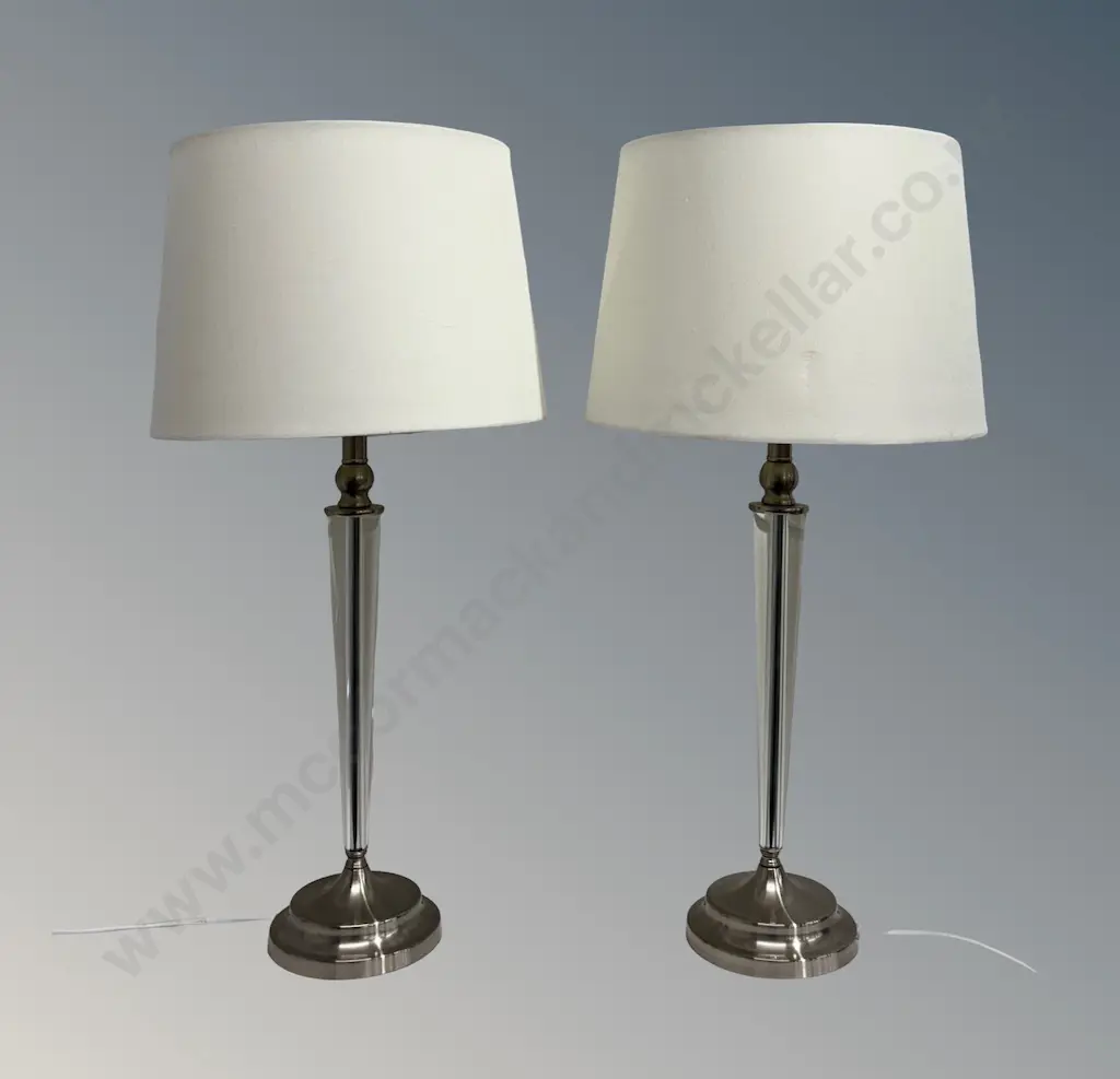 Pair of Silver and Clear Acrylic Table Lamps with Shades, H72cm (incl shade) Image 1++