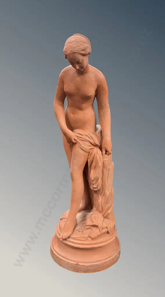 French signed Terracotta Figurine, 'The Bather' H42cm Image 1++