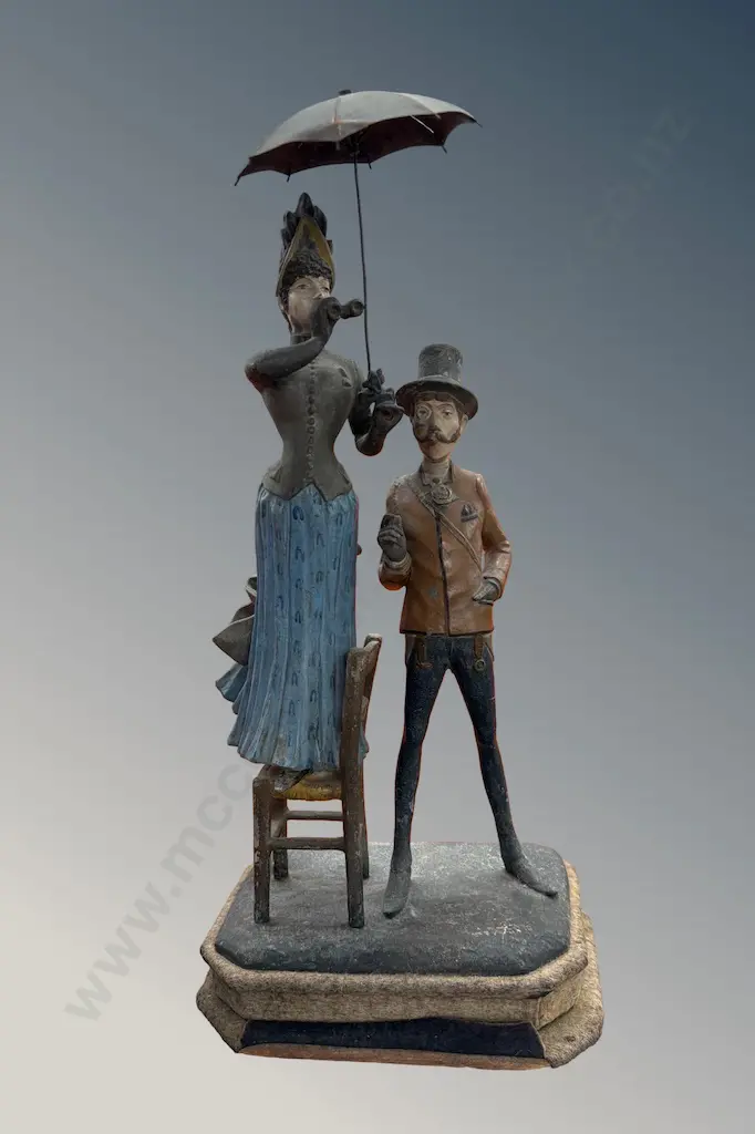 French Hand Painted Figurines by Lafon Muller from the Belle Epoque Period, 'Sunday Afternoon at The Races' H51cm Image 1++