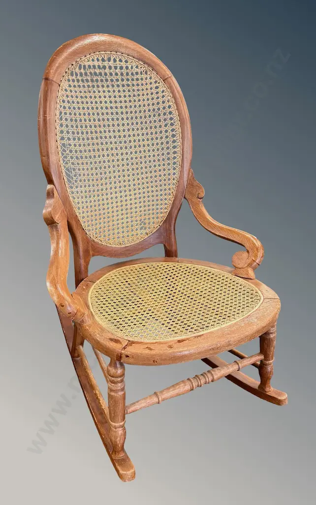 Victorian Rocking Chair with Oval Cane Back and Seat, H85cm Image 1++