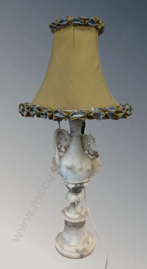 Alabaster Table Lamp and Shade with Leaf and Berry Decoration, AF, H76cm Image 1++