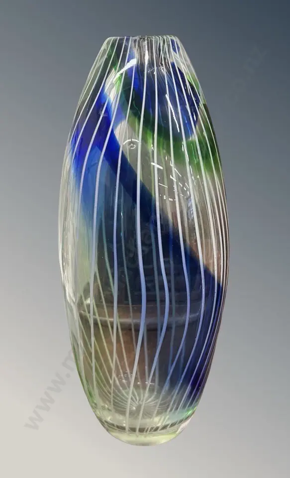 Green and Blue Swirl Art Glass Vase, H31cm Image 1++